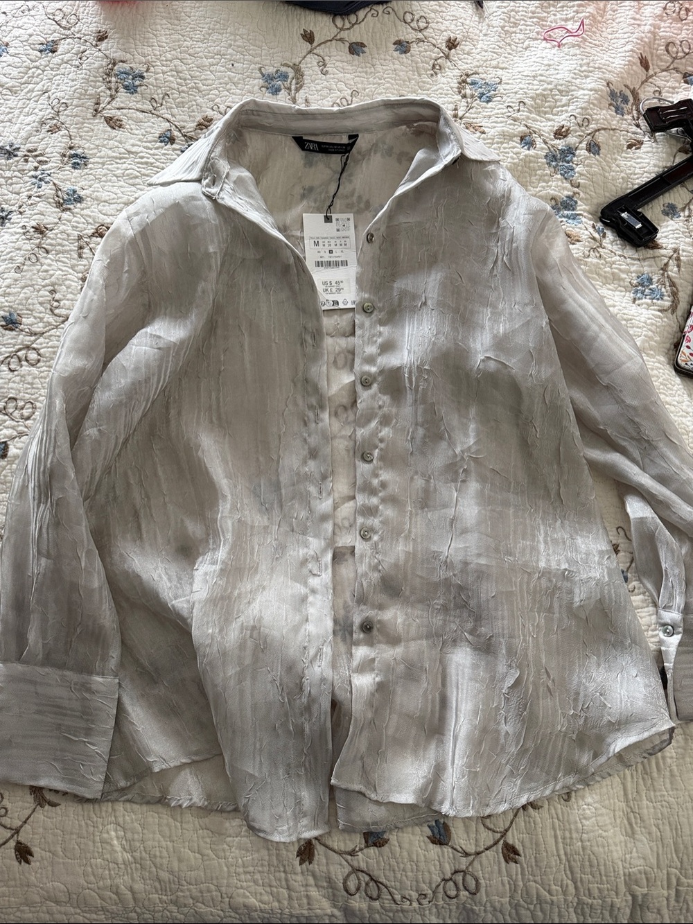Zara Light Gray Textured Button-Down Shirt PART OF A SET